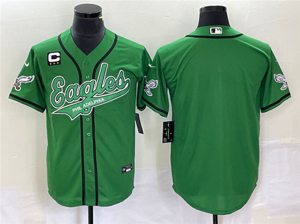 Philadelphia Eagles Blank Green With C Patch Cool Base Stitched Baseball Jersey